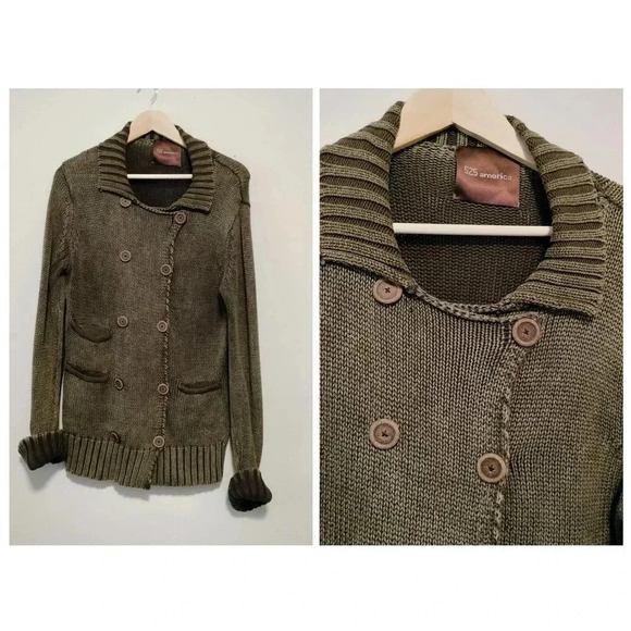 525 America Size Large Cotton Double Breast Snap Button Brown Washed Cardigan - Picture 1 of 9